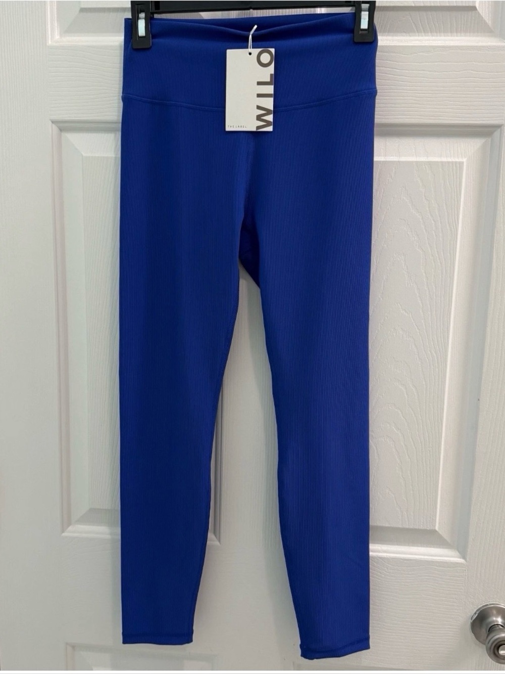 NWT Wilo The Label Women's Size Medium Blue Ribbed Athletic Workout Leggings